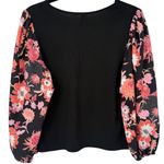 Dolan Black Floral Balloon Sleeve Ribbed Knit‎ Blouse Top Size Large Feminine Photo 1