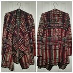 Lucky Brand NEW boho chic oversized Cardigan red and navy blue Aztec Print Sz M Photo 1