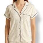 UGG  Aimee Star Print Pajama Top White Blue Short Sleeve Button Front XS Comfy Photo 9