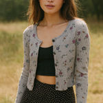 Coldwater Creek Vintage Y2K Cardigan Womens Medium Gray Floral Ribbed Grunge Photo 0