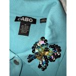 Cabo NEW Women's Medium Butterfly Polo Vest Button Bead Embellished Embroidered Blue Photo 5
