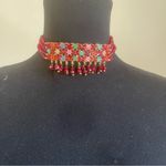 New! Pakistani Indian Bollywood beaded Necklace Choker Earrings Tikka Set Maroon Red Photo 3