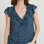 Velvet by Graham & Spencer Navy Floral Ruffle Top Shirt Blouse Womens M Medium Blue Photo 0