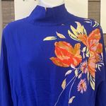 Free People  Mock Neck Pullover Royal Blue Floral Drop Shoulder Top- Small Photo 2