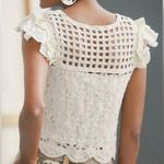 Bishop and Young from Anthropologie Crochet Cream Eyelet Flutter Sleeves top XXS Photo 1