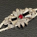 Ruby Vintage Signed Silver Floral Bell Center Double Snake Chain 7.5” Bracelet Photo 10