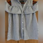 Anthropologie  Sunday in Brooklyn Navy Stripe Scilla Cold Shoulder Blouse size SM Photo 2