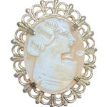 Brooch / Cameo / Gold tone / Signed Coro / Vintage / Antique Photo 0
