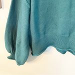 POL  Size Large Green Exposed Hem Bubble Sleeve Deep V Pullover Knit Top Photo 1
