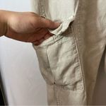 Nicole Miller Linen Lyocell Cuffed Khaki Tan Tapered Straight Leg Cargo Pants Photo 3