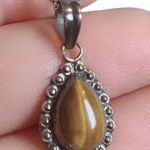 Sterling Silver  925 Tiger eye Teardrop Shape Pendant Photo 0