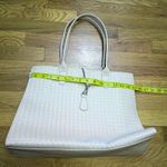 Light Gray Basket Weave Faux Leather Tote Purse Carry on Travel Everyday Basic Photo 2