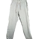 Unbranded Pants Womens Medium White Gray Striped Linen Casual Coastal Minimalist Photo 0