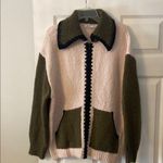 ZARA Pink and Olive Knit Sweater size XL length 26” bust 48” zipper front Photo 0