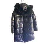 ZARA  Woman‎ Down Puffer Coat Black Faux Fur Trim Hooded Longline Jacket Large Photo 1