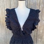 Macaron Black Eyelet Ruffle Sleeve Open Back Lined Romper Size S Photo 2