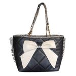 Betsey Johnson Betsy Johnson Black & White Bull Dog Large Bow Women Leather Tote Shoulder Bag Photo 1