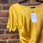 Free People NWT  x O.P.T Yellow Satin Side Ruched Midi Dress Women's Size XS Photo 2