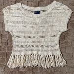 American Eagle  Outfitters Crochet Woven Tassel Fringe Boho Top Oatmeal S Photo 1