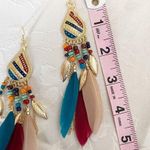 Long Bohemian Feather Chain Earrings Gold Photo 5