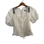 I am gia I.AM.GIA Women's White Square Neck Lace Trim Chelsey Corset Blouse Top Size S Photo 5