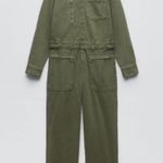 ZARA Straight Fit Utility DENIM JEAN JUMPSUIT Zipper Green Size XS NEW Photo 0