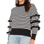 Endless Rose Revolve Black & White Striped Sweater With Ruffles Photo 0