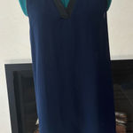 A Byer A. Byer Navy Sleeveless Blouse with Black Trim Photo 0