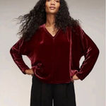Eileen Fisher EILEEN FISHER Red Velvet Dolman Sleeve Blouse Boxy Top Silk Blend Velour New Photo 0