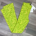 ZARA Flared Jacquard Print Knit Pull On High Rise Pants Lime Green Yellow XS Photo 1