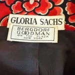 Vintage 80s Gloria Sachs Bergdorf Goodman Silk Red Floral Blazer 8 Black Photo 6