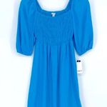 Bar III Bar 111 blue smocked 3/4 puffed sleeve mini dress. Size Medium. NWT. Photo 2