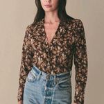 NWT Doen Sheila Button Shirt Top Blouse Fern Grove Floral XS Brown Photo 0