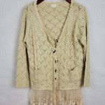 Altar'd State Womens Cardigan Size M/L Cream Lace Heart Wooden Buttons V Neck Photo 36