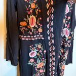 Karyn Seo Long Line Floral Embroidered Bohemian‎ Hooded Cardigan Black Photo 3