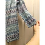Chico's  Size Small (0) Blue Purple Metallic Thread Geometric Open Front Cardigan Photo 3