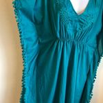 Old Navy Coverup top small Turquoise With Pom Pom Trim & Embroidery Photo 3