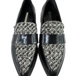 ZARA Tweed Loafers Black 6 Vegan Patent Leather Pointed Toe Mixed Fabric Shoes Photo 0