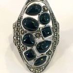 Onyx Vintage Marcasite Black  Sterling Silver Cocktail Ring Photo 6