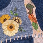 Vintage Fall Autumn Thanksgiving Blue Patchwork Embroidered Knit Zip Sweater 1X Photo 4