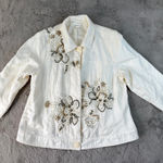 Coldwater Creek  Embellished Denim Jacket‎ Floral Beaded Cream White W18 Photo 0