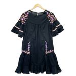Free People Pavlo Babydoll Embroidered Ruffled Dress Black Pink Purple Size XS Photo 2
