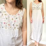 Vintage Linen garden print shift dress natural linen color sleeveless midi dress Size M Photo 1