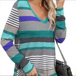 Amazon Striped V-Neck Long Sleeve Top size M Photo 0