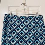 Kasper  Abstract Print Pencil Skirt Back Slit Navy Blue Teal 10 Photo 2