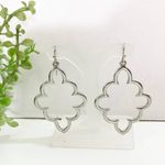 Silver Tone Dangle Pierced Earrings, Geometric scalloped hoop Photo 0
