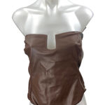 ZARA Brown Strapless Faux Leather Vegan Sleeveless Tube Bandeau Bodysuit Top L Photo 0