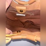 White House | Black Market  Tan‎ Handbag Basket Bag Crescent Basket Flower Appliqué Photo 11