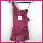 Selfie Leslie One Shoulder Ruched Wrap Ruffle Mini Dress Magenta XS Photo 1