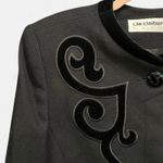 Liz Claiborne Vintage 90s Black Long Blazer Velvet Floral Embroidery Boho Chic Photo 4